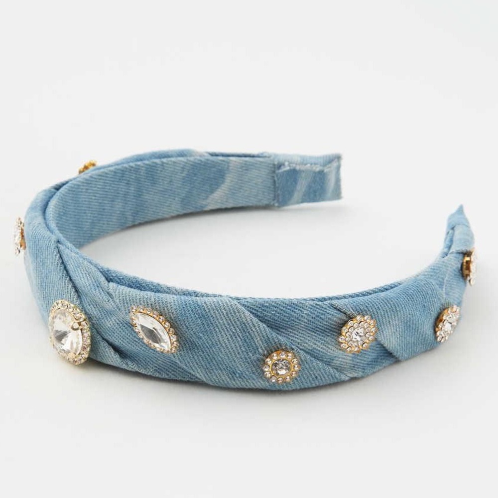Aerie Embellished Denim Headband with Glitter jewel accents
